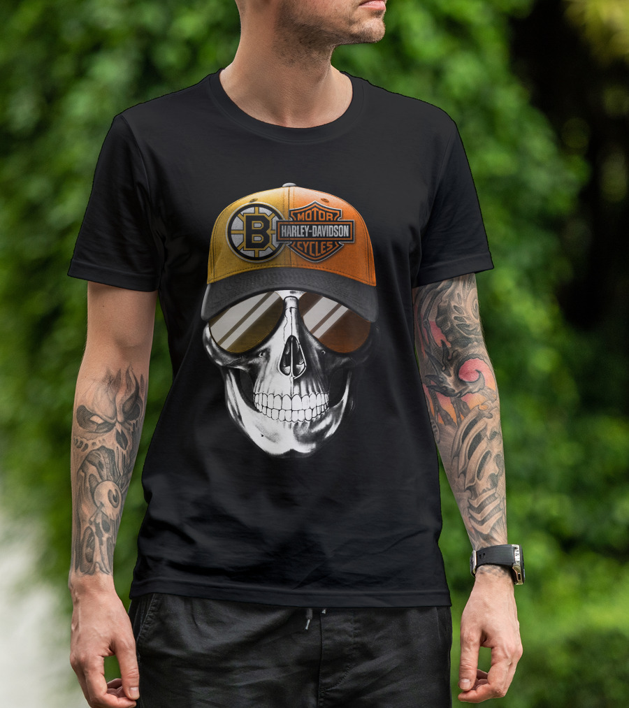 Harley Davidson Motorcycles Skull Boston Bruins Cap T-Shirt