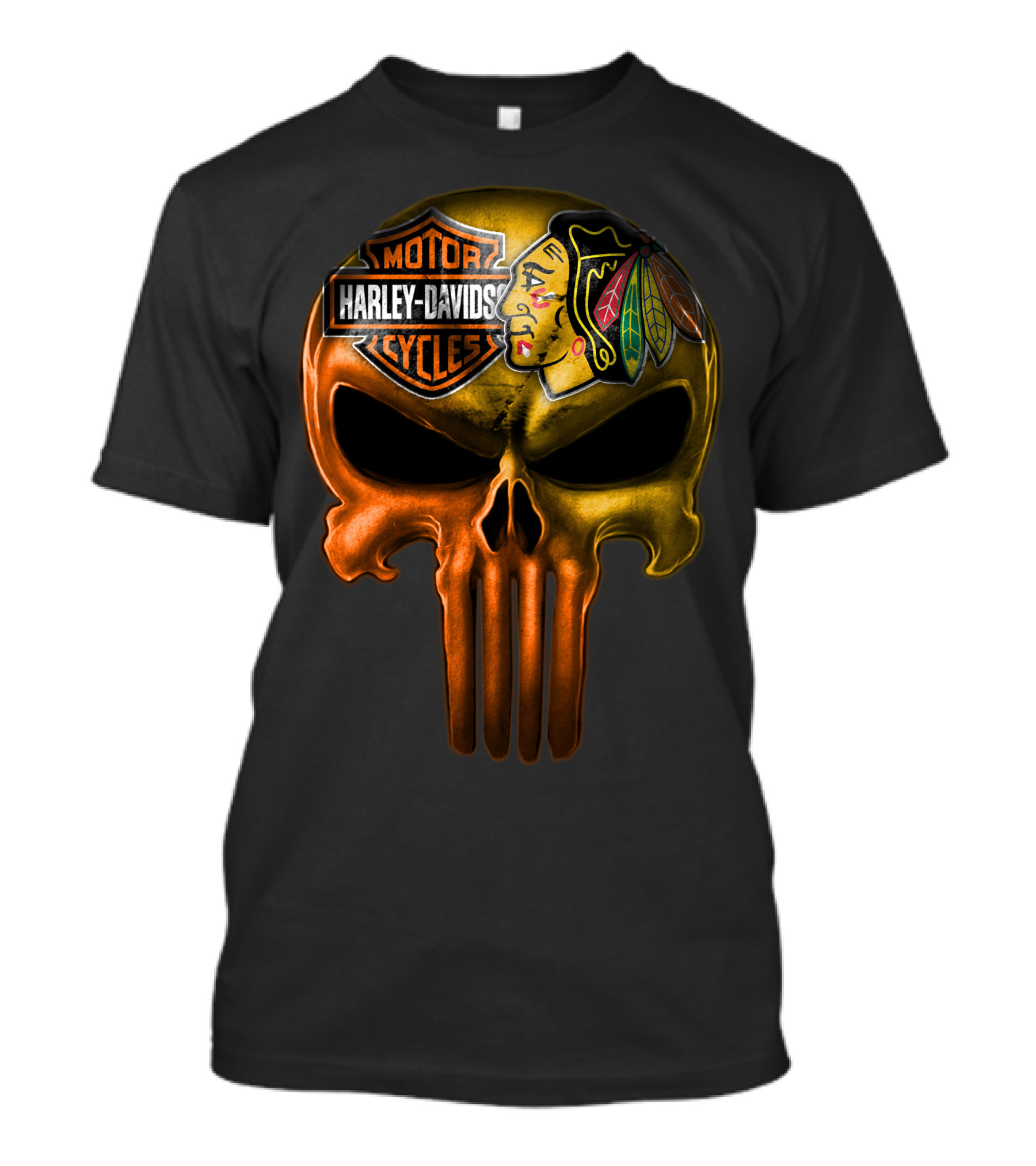 Harley Davidson Punisher Skull Chicago Blackhawks T-Shirt
