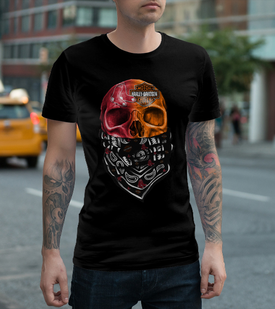 Harley Davidson Red Sox Skull Bandana T-Shirt