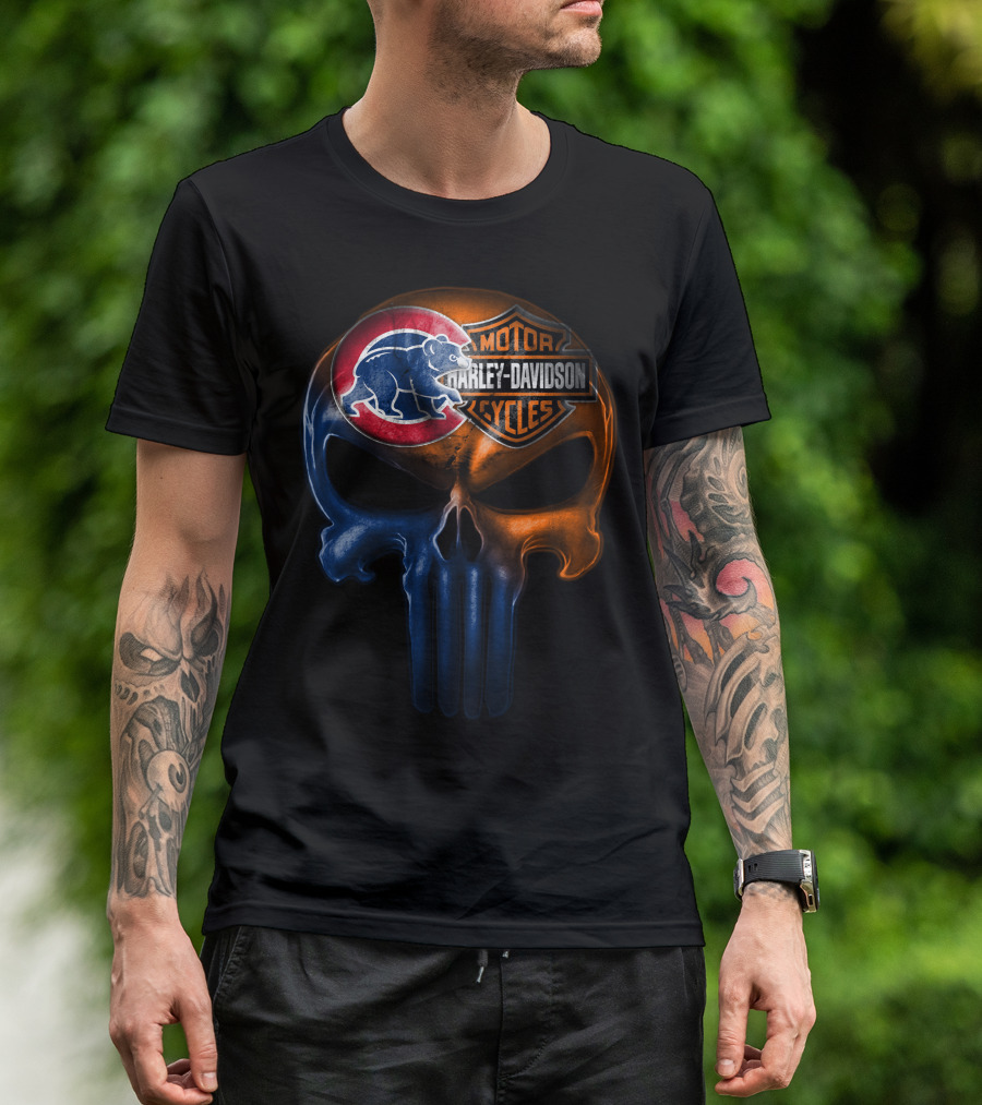 Chicago Cubs Harley Davidson Punisher Skull T-Shirt
