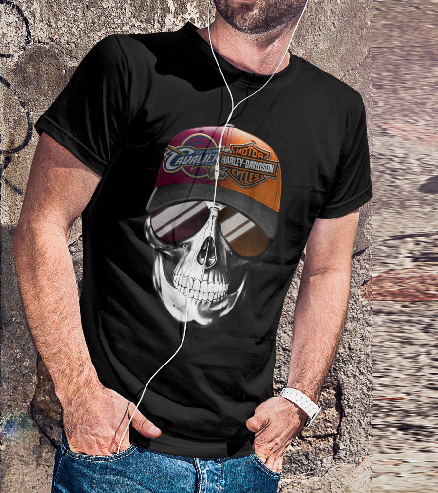Cleveland Cavaliers Harley Davidson Skull Cap Fusion T-Shirt
