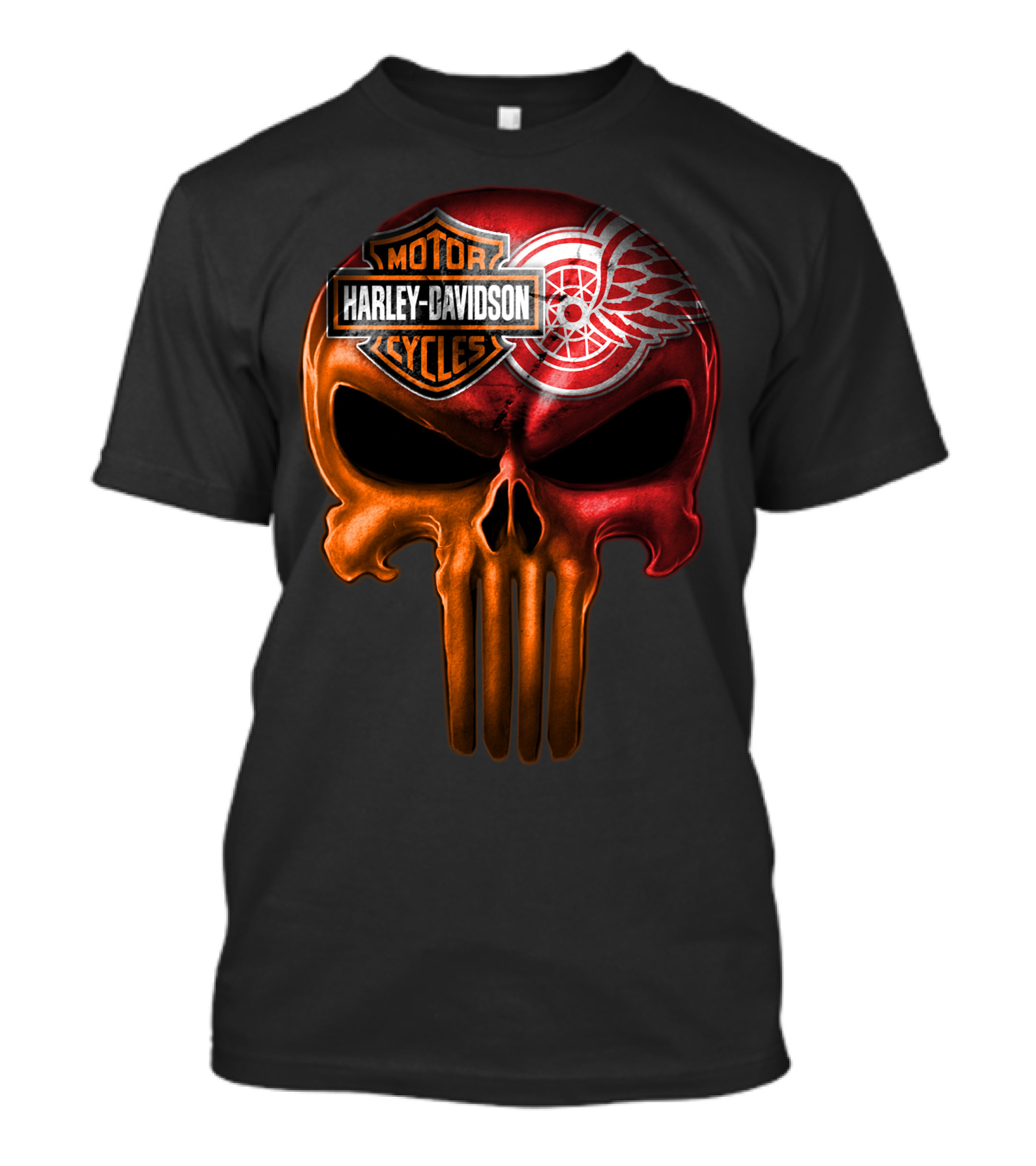 Harley Davidson Motorcycles Detroit Red Wings Punisher Skull T-Shirt