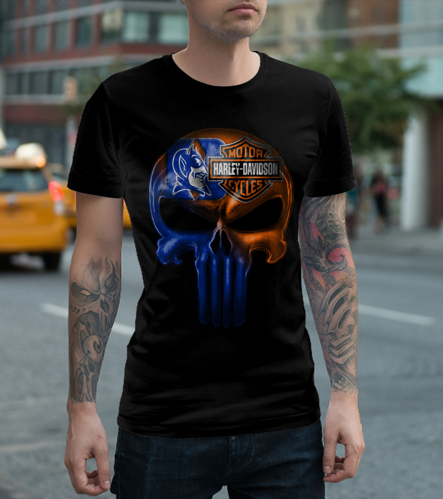 Duke Blue Devils Harley Davidson Punisher Skull T-Shirt