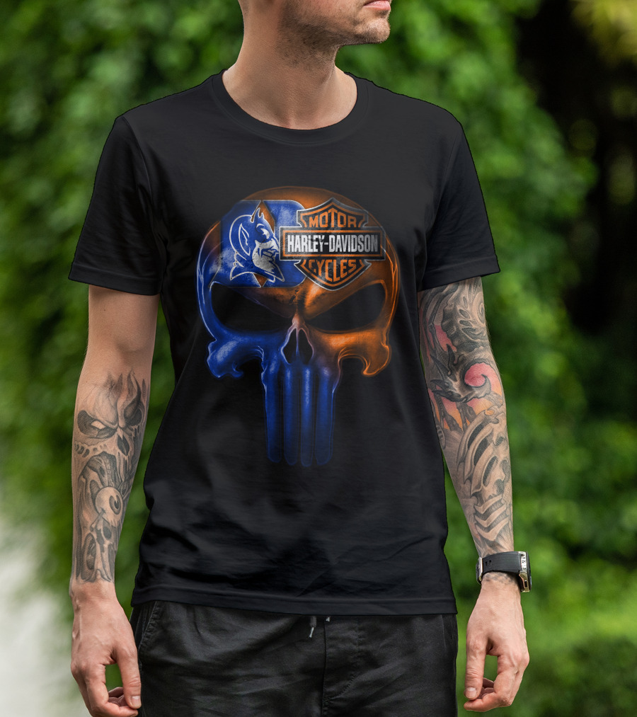 Duke Blue Devils Harley Davidson Punisher Skull T-Shirt