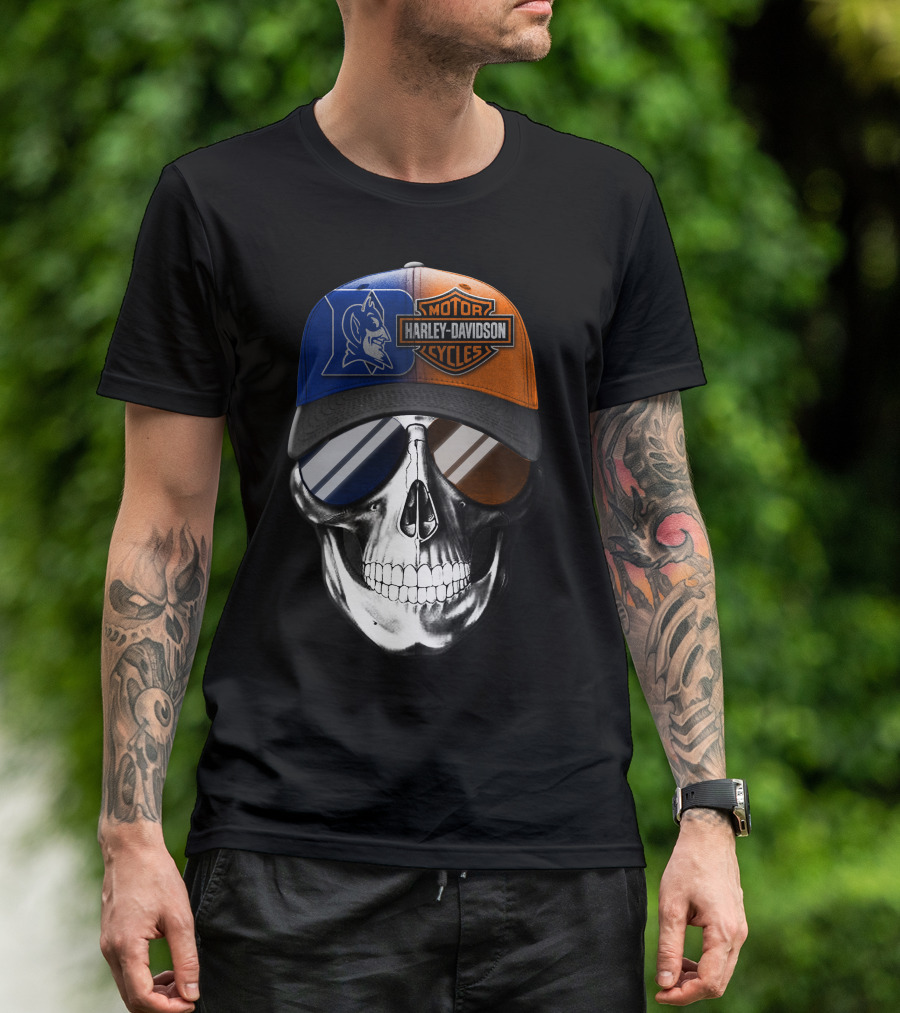 Harley Davidson Motor Cycles Blue Devil Skull Cap T-Shirt