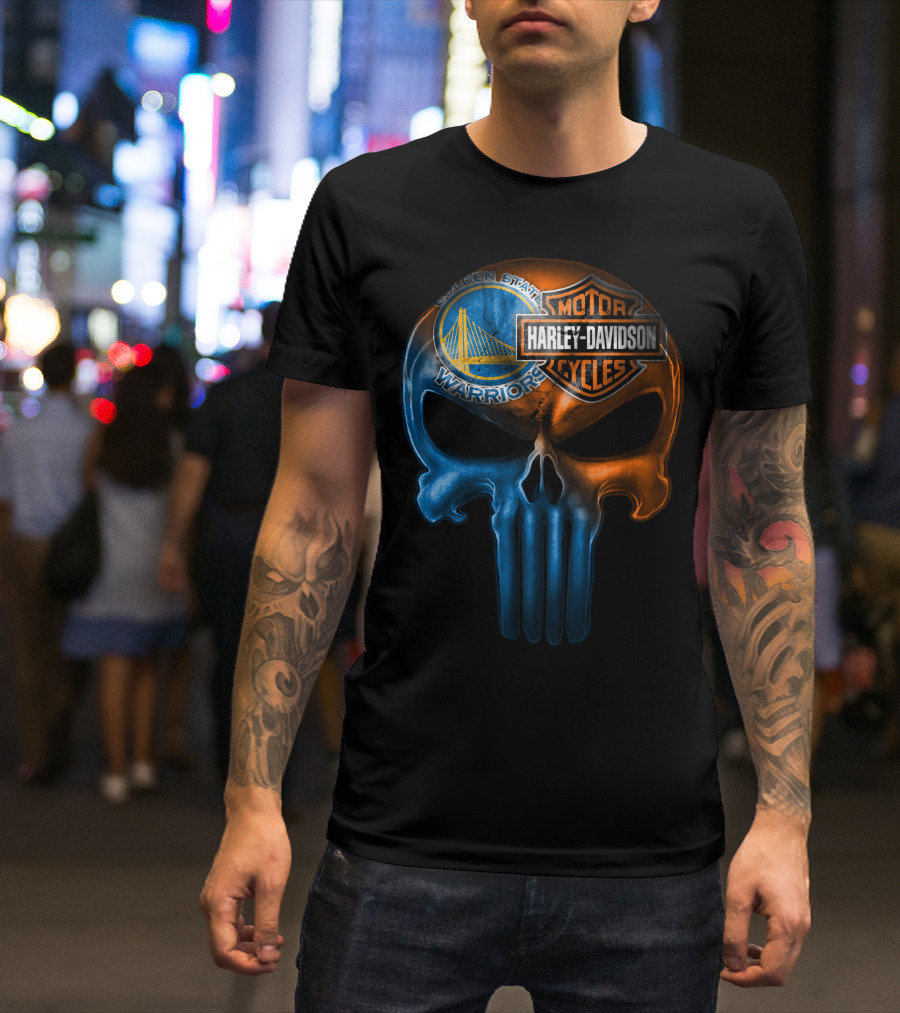 Golden State Warriors Harley Davidson Punisher Skull T-Shirt