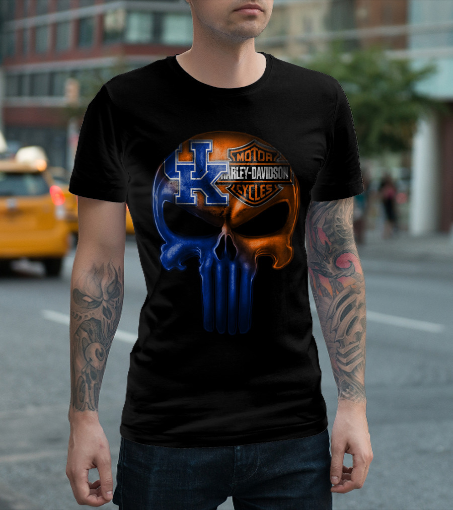 Kentucky Wildcats Harley Davidson Punisher Skull T-Shirt