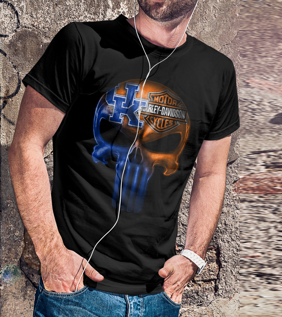 Kentucky Wildcats Harley Davidson Punisher Skull T-Shirt
