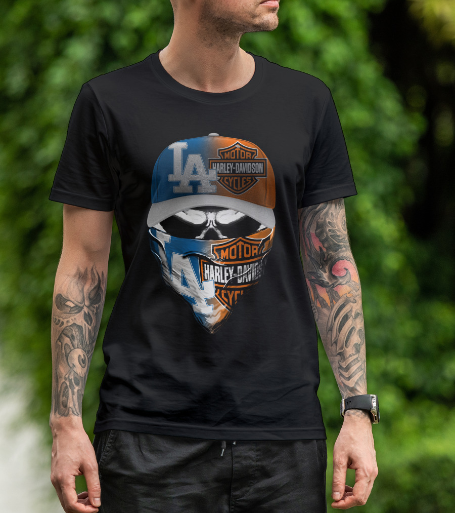 Los Angeles Dodgers Davidson Motor Cycles Skull Mask T-Shirt