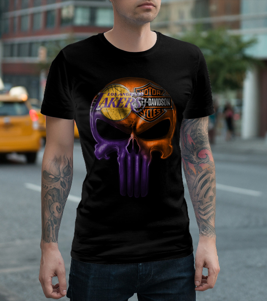 Los Angeles Lakers Harley Davidson Skull T-Shirt