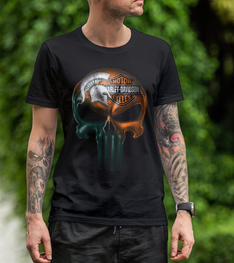 Harley Davidson Motor Cycles Spartan Helmet Skull T-Shirt