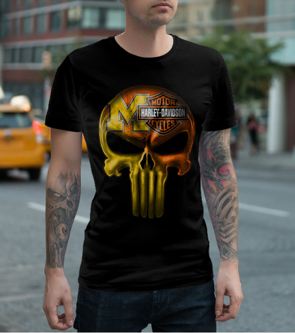 Michigan Wolverines Punisher Harley Davidson Motorcycles T-Shirt