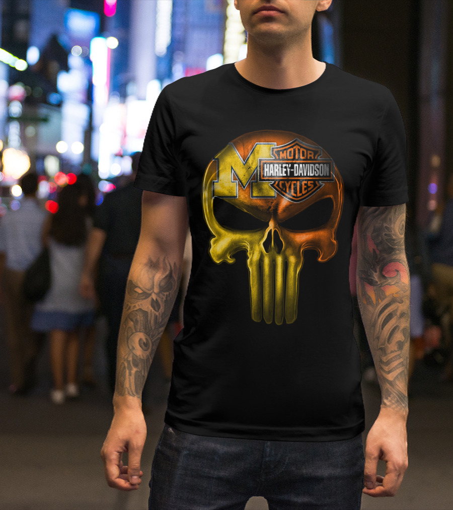 Michigan Wolverines Punisher Harley Davidson Motorcycles T-Shirt