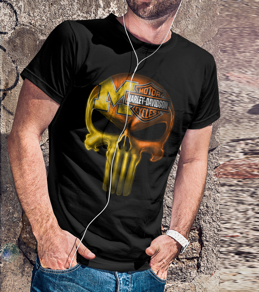 Michigan Wolverines Punisher Harley Davidson Motorcycles T-Shirt