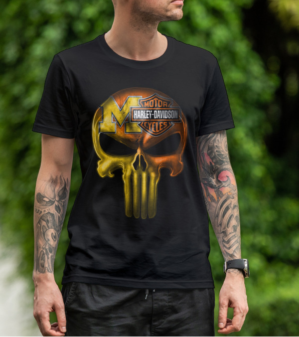 Michigan Wolverines Punisher Harley Davidson Motorcycles T-Shirt