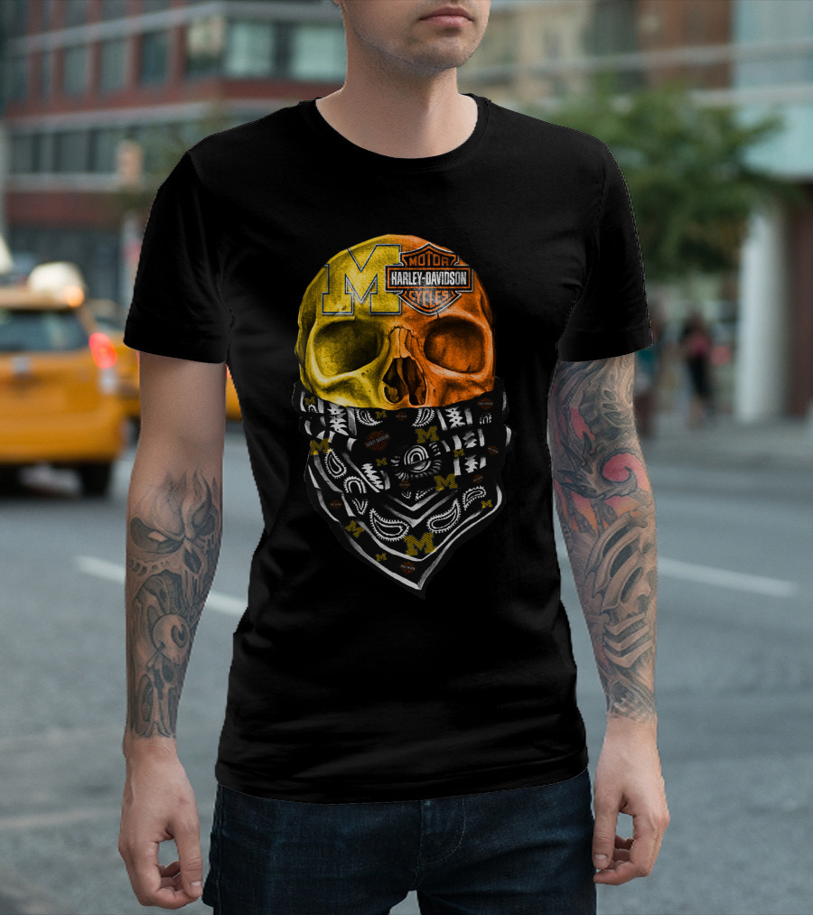 Harley Davidson Skull Michigan Wolverines T-Shirt