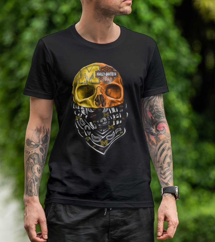 Harley Davidson Skull Michigan Wolverines T-Shirt