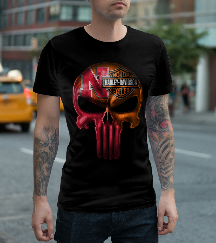 Nebraska Harley Davidson Punisher Skull T-Shirt