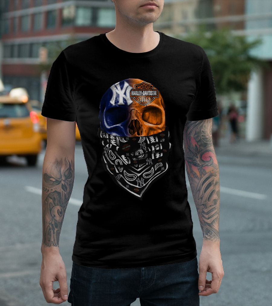 New York Yankees Harley Davidson Skull Bandana T-Shirt