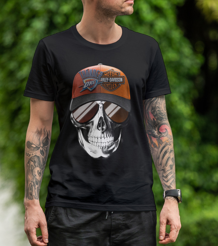 Oklahoma City Thunder Harley Davidson Skull Cap T-Shirt