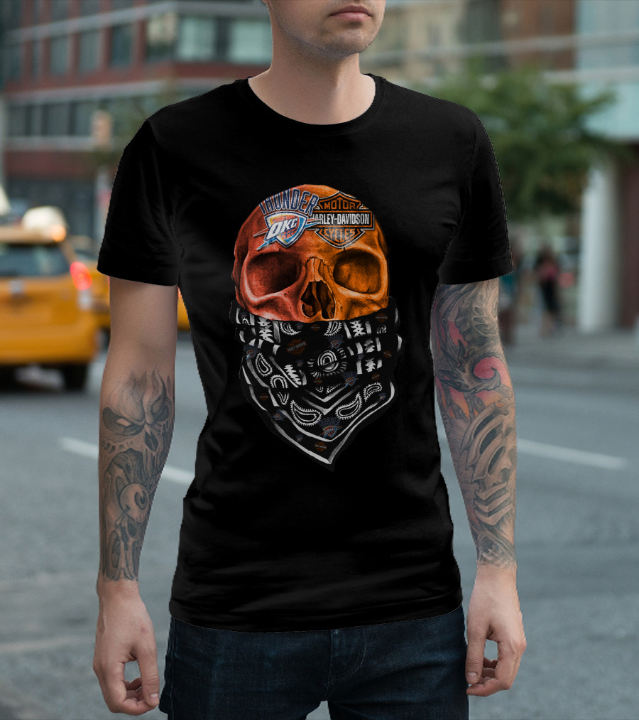 Oklahoma City Thunder Harley Davidson Skull With Bandana T-Shirt