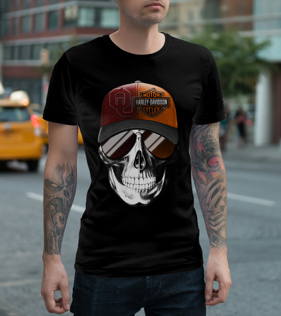 Harley Davidson Motorcycles Oklahoma Sooners Cap Skull T-Shirt