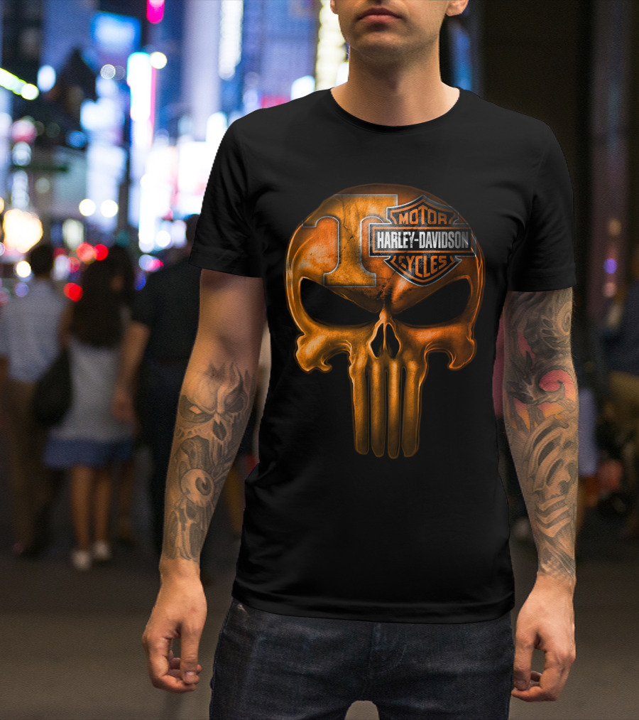 Orange T Skull Harley Davidson Motor Cycles T-Shirt