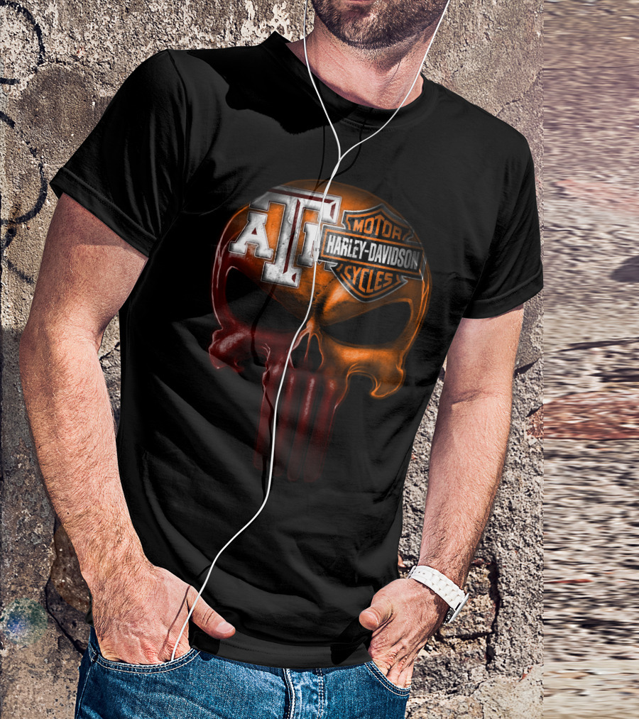 Texas A&M Harley Davidson Punisher Skull T-Shirt