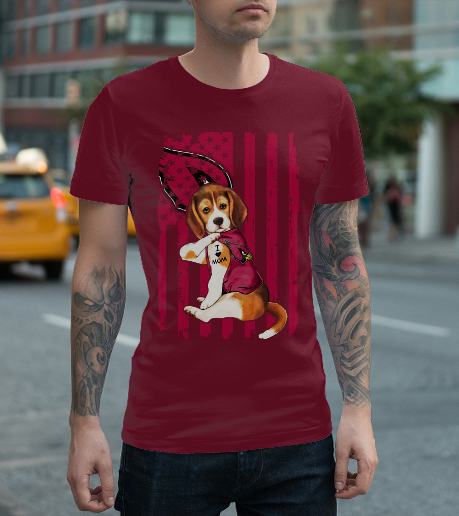 Beagle I Love Mom Arizona Cardinals USA Flag Stars T-Shirt