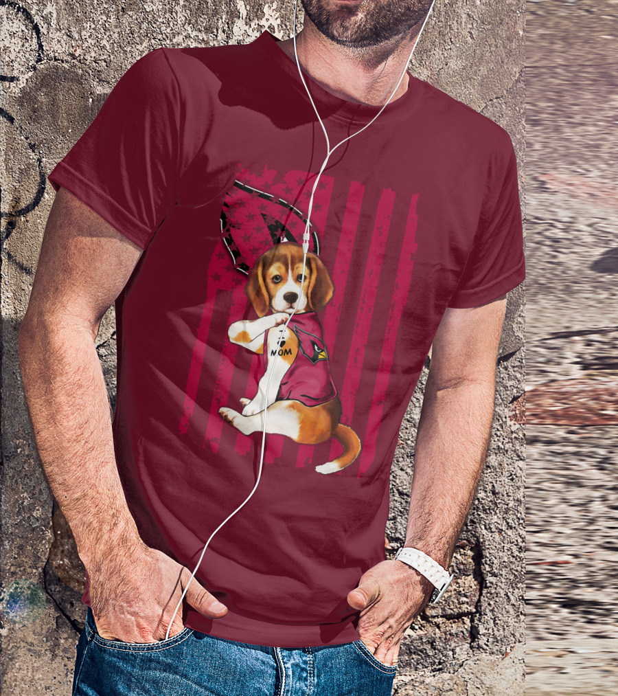 Beagle I Love Mom Arizona Cardinals USA Flag Stars T-Shirt