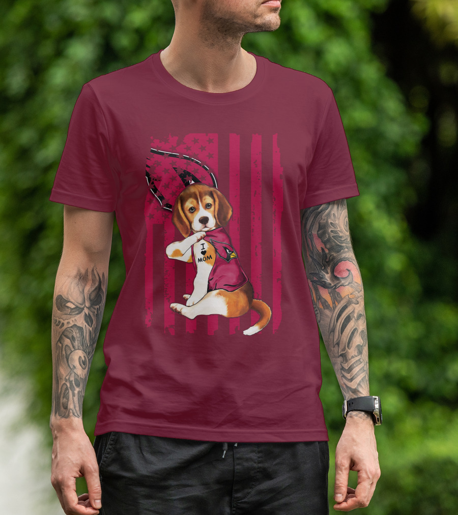 Beagle I Love Mom Arizona Cardinals USA Flag Stars T-Shirt