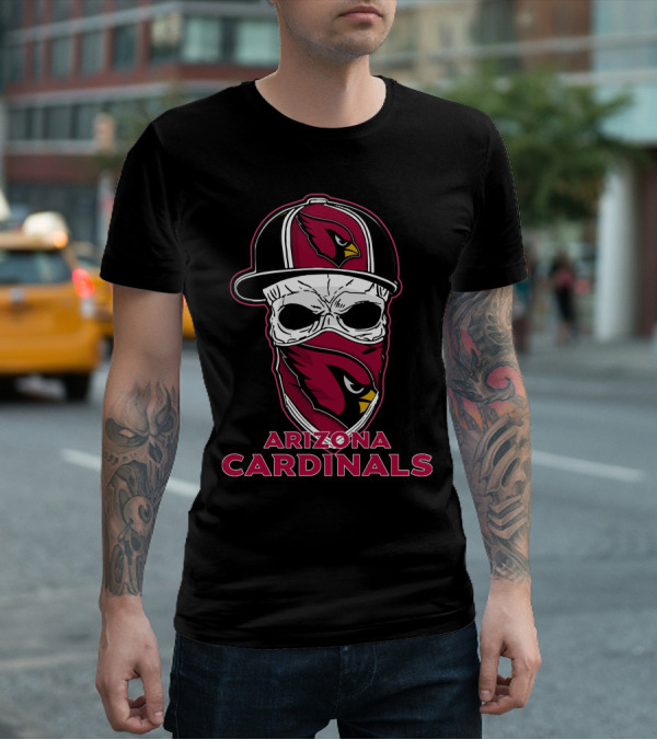 Arizona Cardinals Skull Face Mask Hat T-Shirt