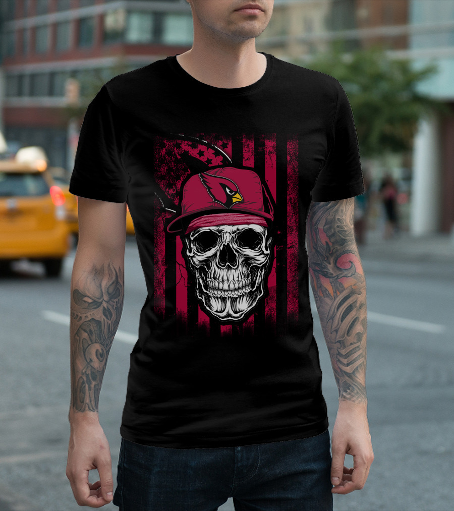 Arizona Cardinals Skull Hat Red Stripes T-Shirt