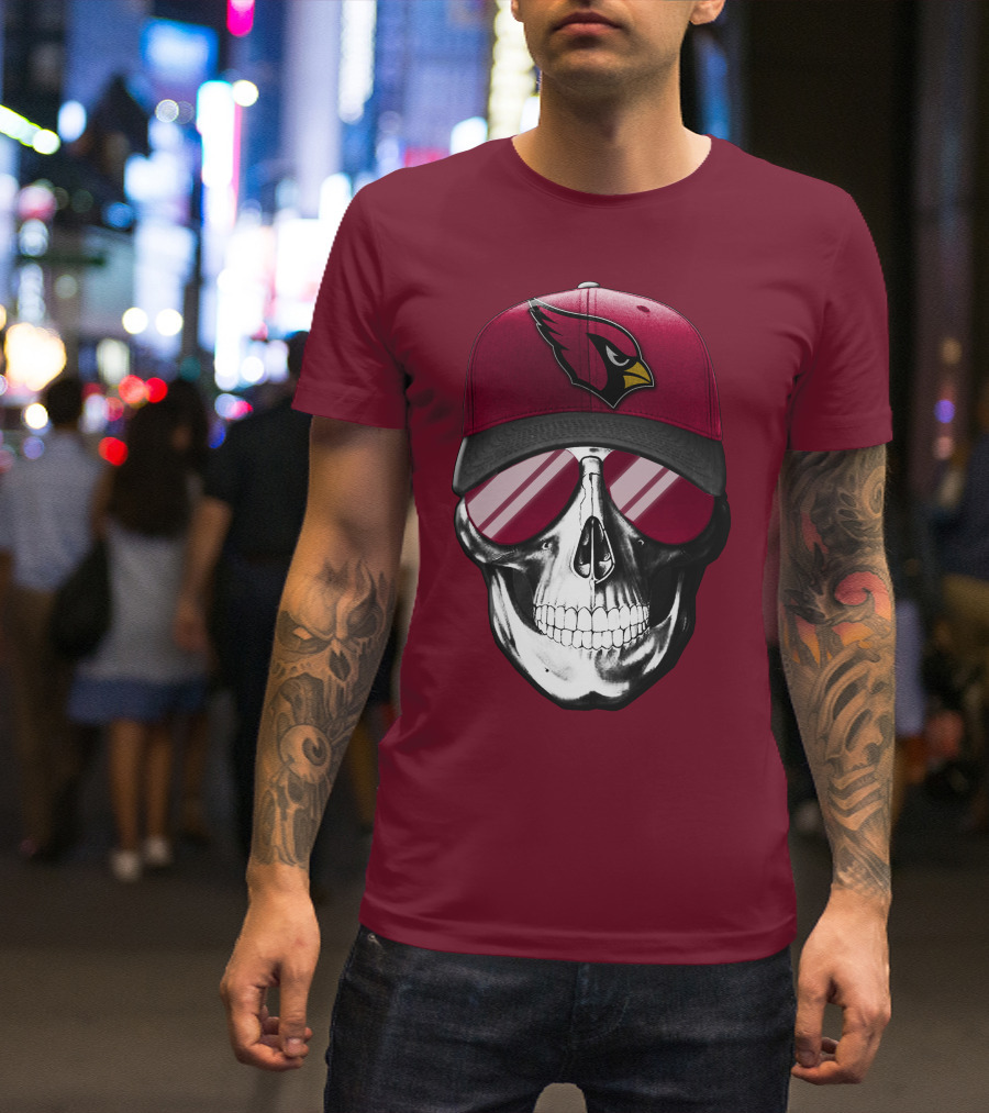Arizona Cardinals Skull Cap With Sunglasses T-Shirt