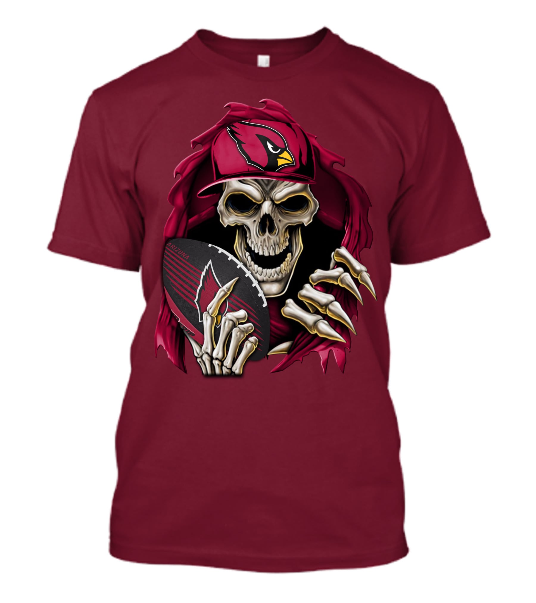 Arizona Cardinals Skull Holding Football T-Shirt