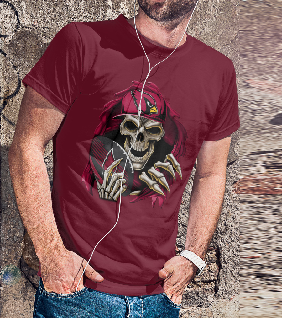 Arizona Cardinals Skull Holding Football T-Shirt