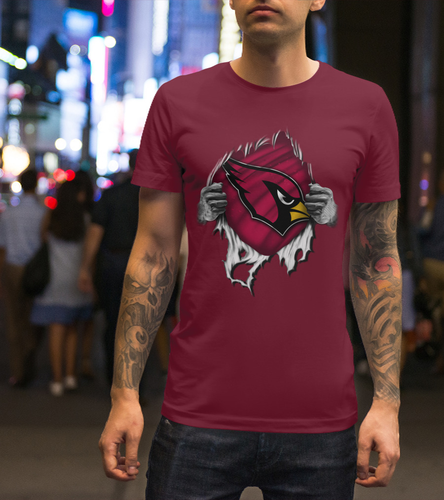 Torn Arizona Cardinals Emblem Revealed By Hands T-Shirt