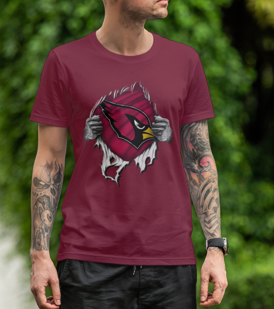 Torn Arizona Cardinals Emblem Revealed By Hands T-Shirt