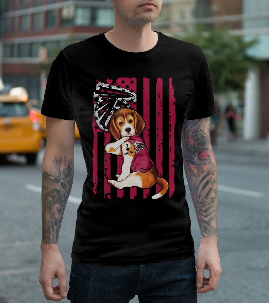 Beagle I Love Mom Atlanta Falcons American Flag T-Shirt