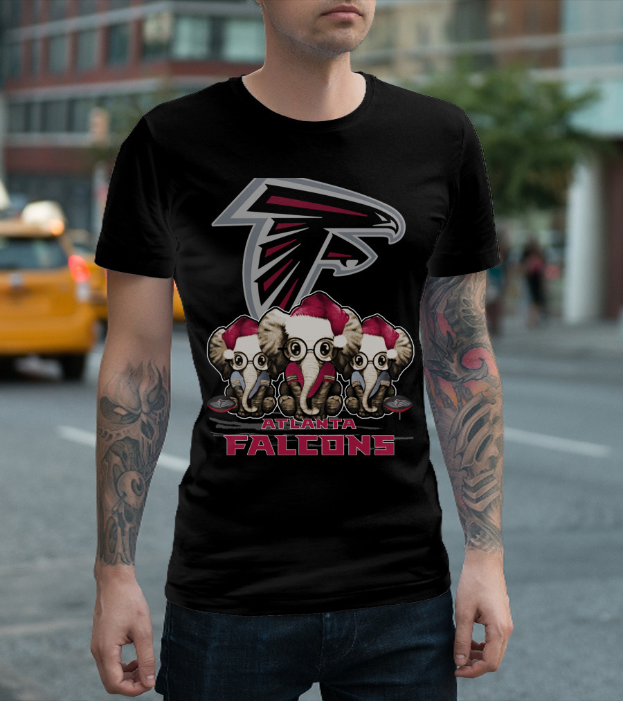 Atlanta Falcons Santa Hat Elephants Christmas T-Shirt