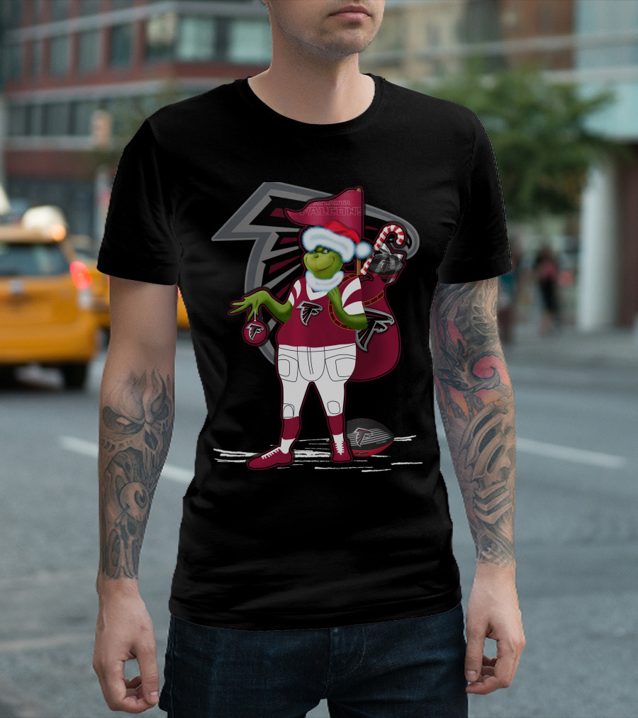 Grinch Santa Atlanta Falcons Holiday Football Fan Festive Green Character T-Shirt