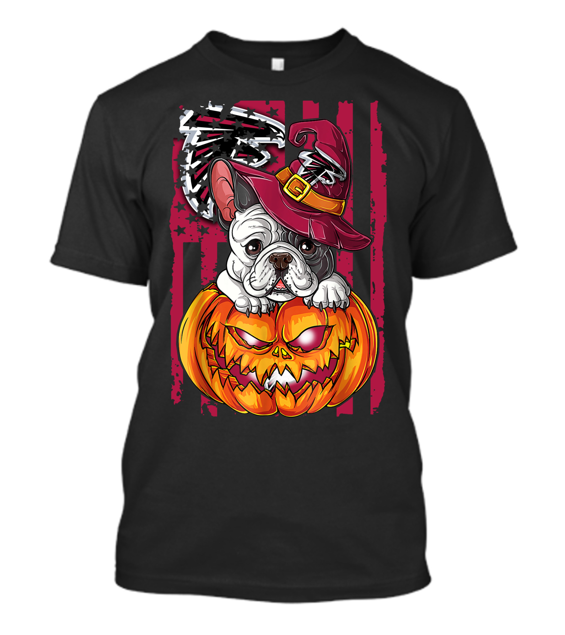 Hlw Bulldog Pumpkin Witch Hat Atlanta Falcons T-Shirt