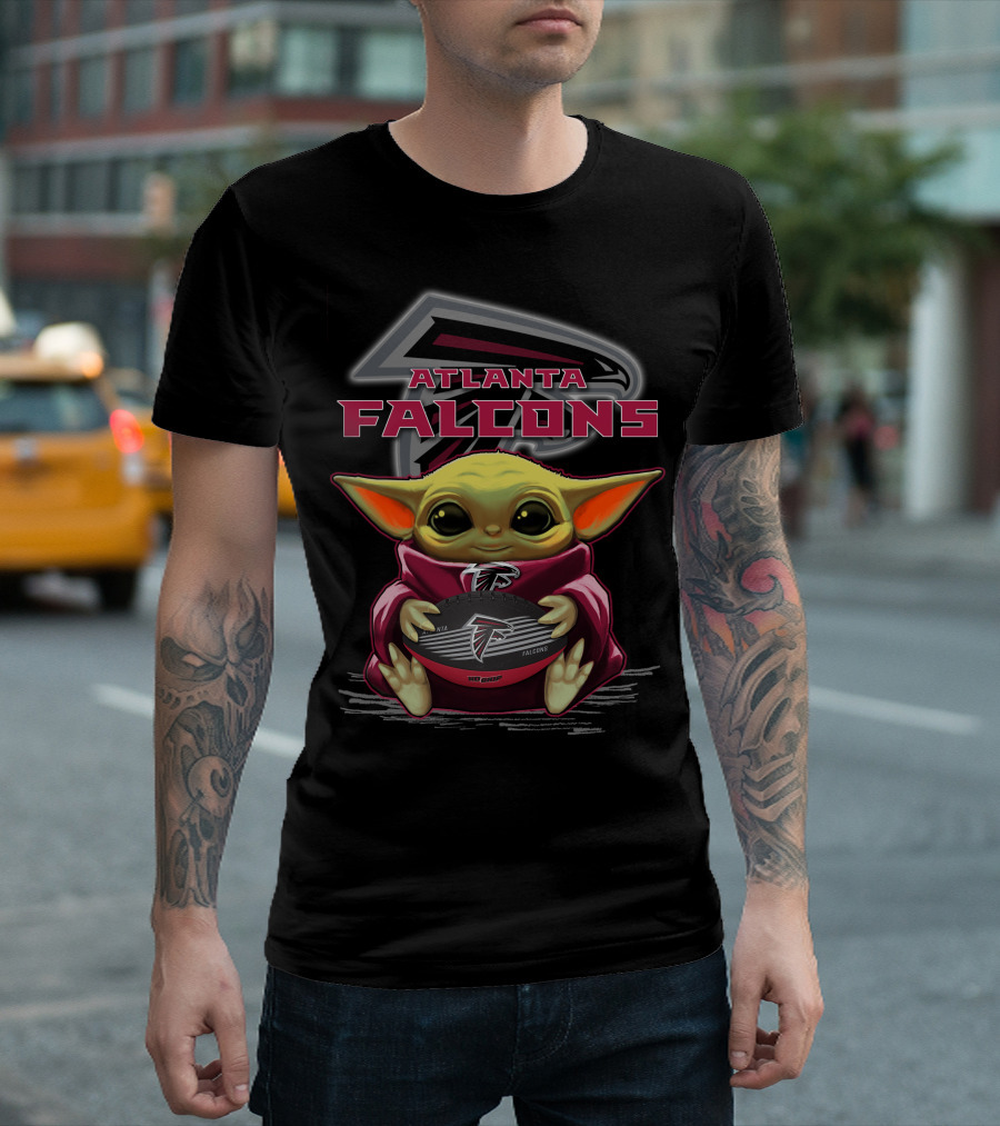 Baby Yoda Holding Atlanta Falcons Football T-Shirt