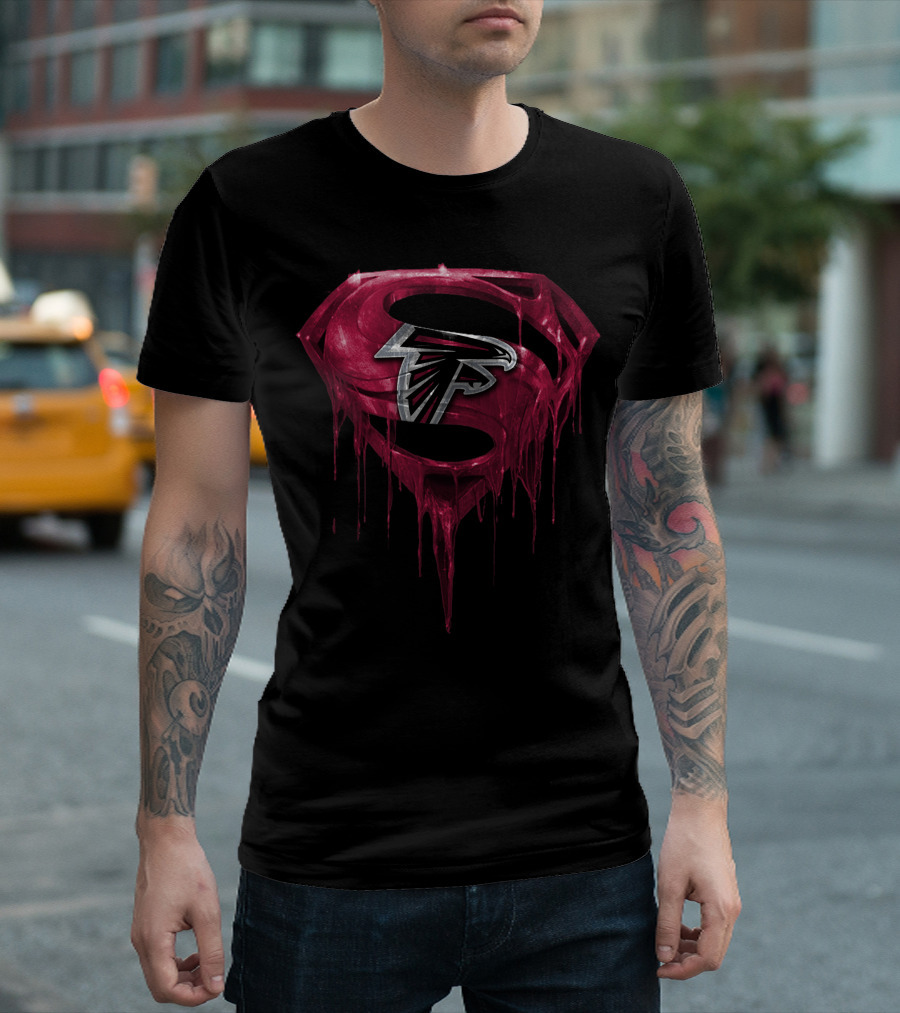 Atlanta Falcons Logo With Dripping Red Superman Shield T-Shirt