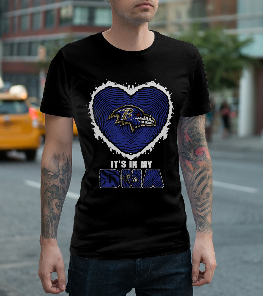 It's In My DNA Baltimore Ravens Heart Fingerprint T-Shirt