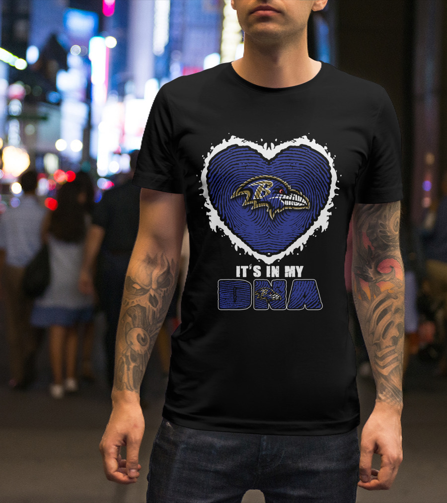 It's In My DNA Baltimore Ravens Heart Fingerprint T-Shirt