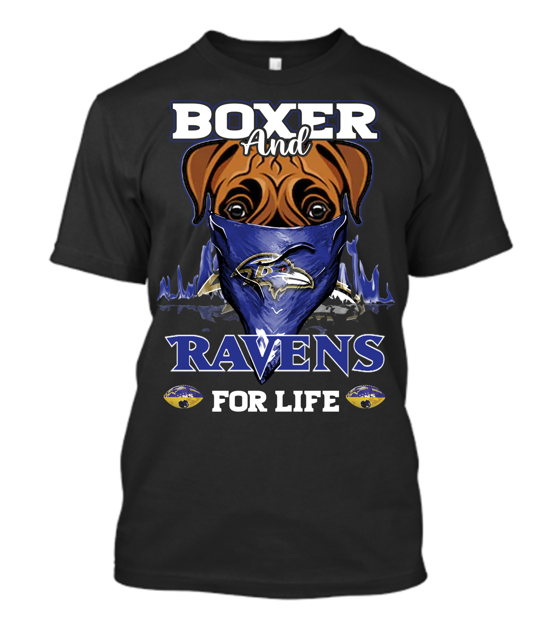 Boxer And Ravens For Life Baltimore Ravens T-Shirt