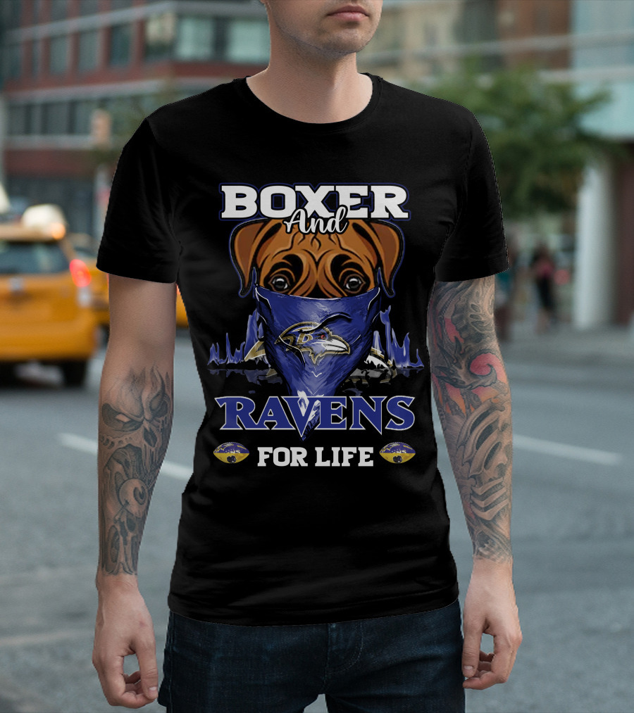 Boxer and Ravens for Life Baltimore Ravens T-Shirt