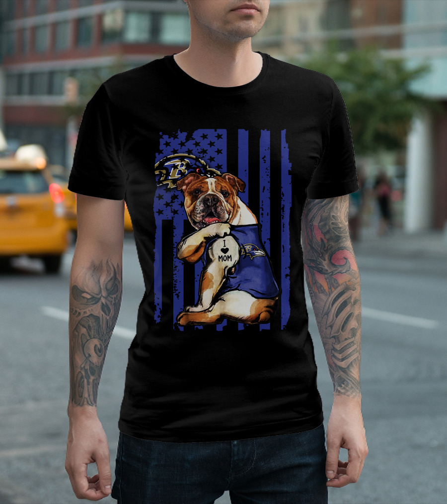 Bulldog I Heart Mom Baltimore Ravens Football Fan T-Shirt
