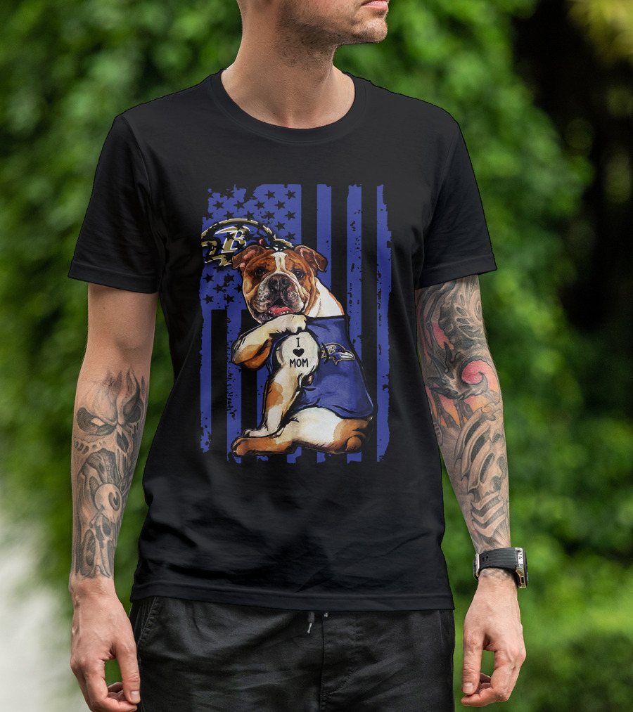 Bulldog I Heart Mom Baltimore Ravens Football Fan T-Shirt